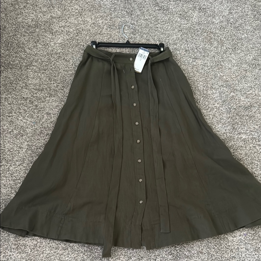 Ralph Lauren Green Maxi A-Line Skirt with Tie Front